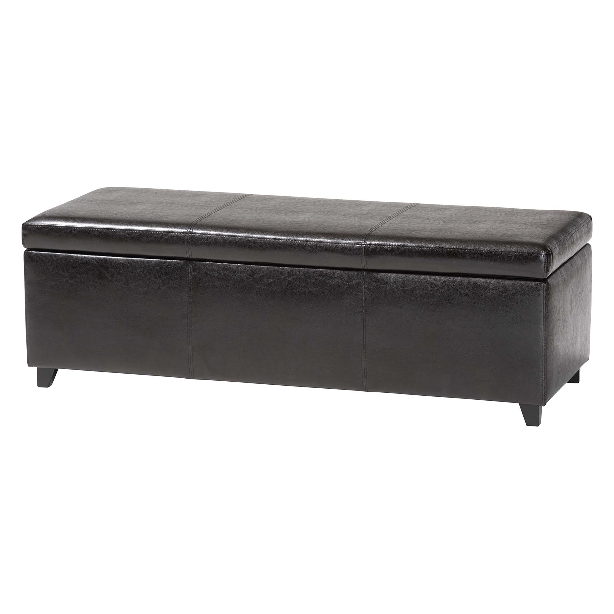 Baxton Studio Dark Brown Full Leather Storage Bench Ottoman with Stitching