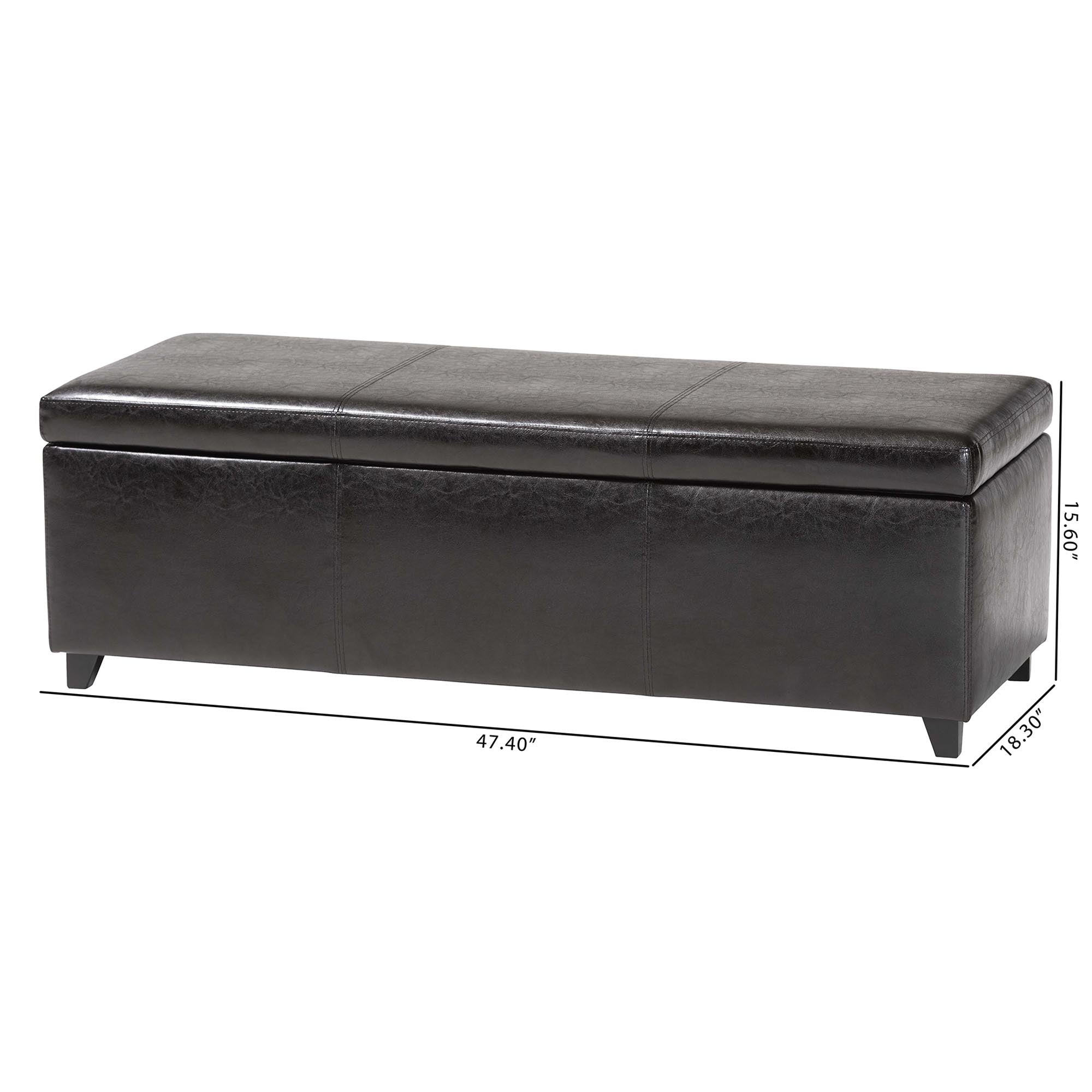 Baxton Studio Dark Brown Full Leather Storage Bench Ottoman with Stitching