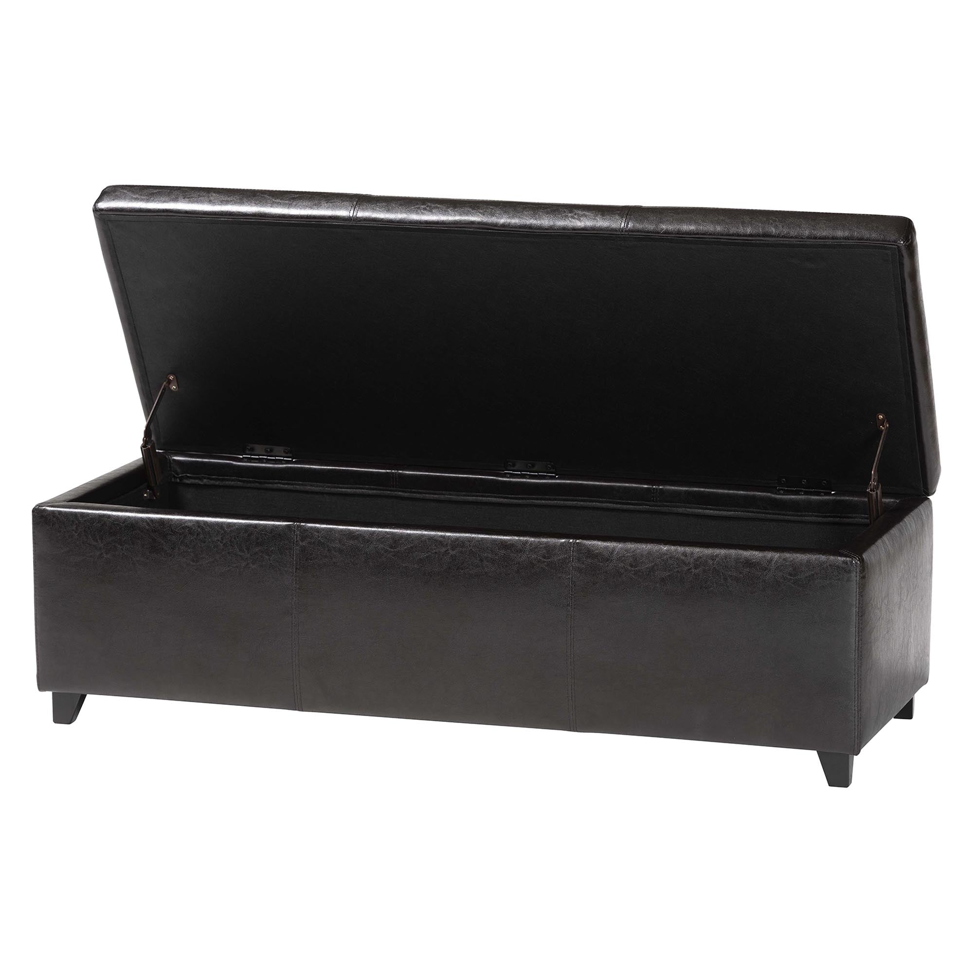 Baxton Studio Dark Brown Full Leather Storage Bench Ottoman with Stitching