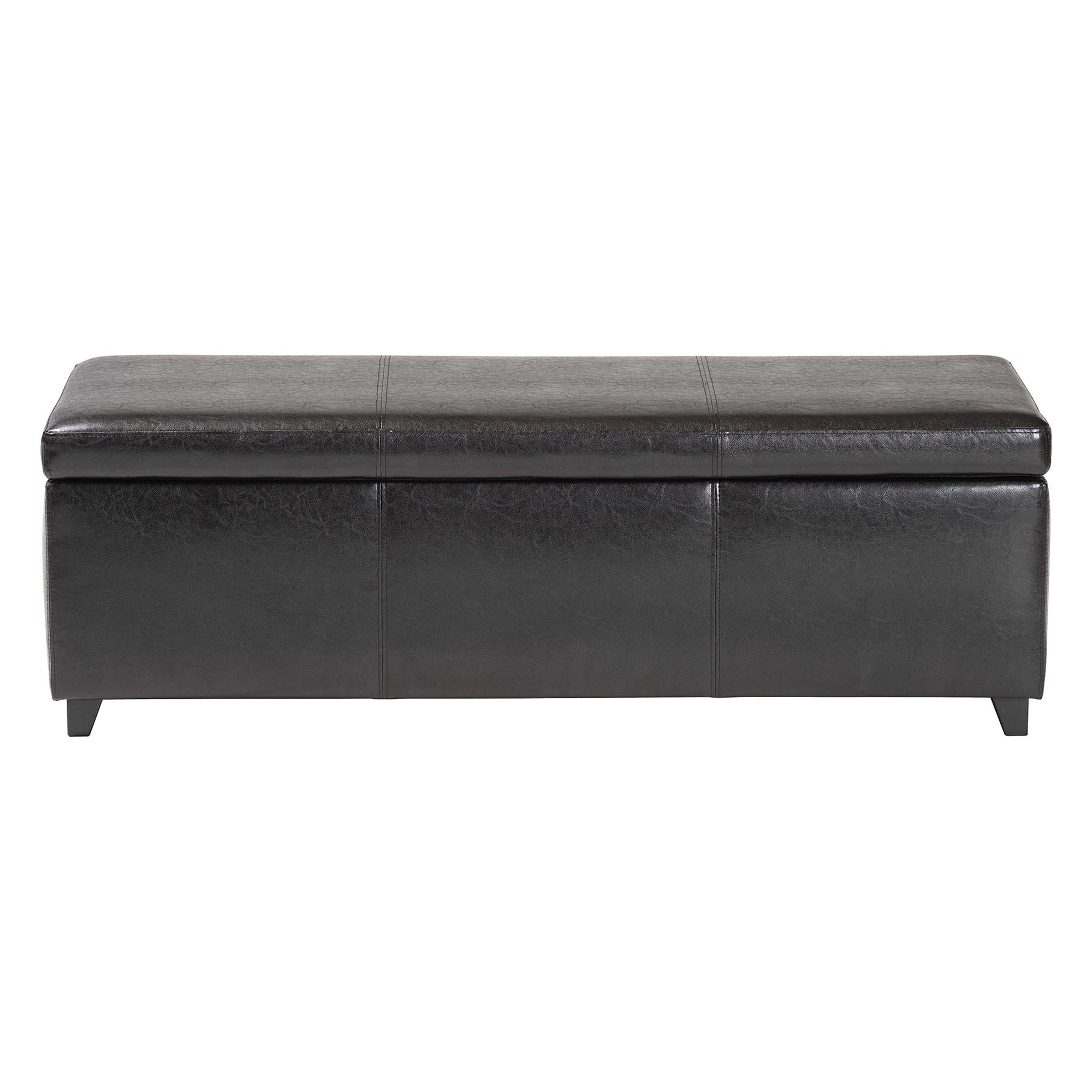 Baxton Studio Dark Brown Full Leather Storage Bench Ottoman with Stitching