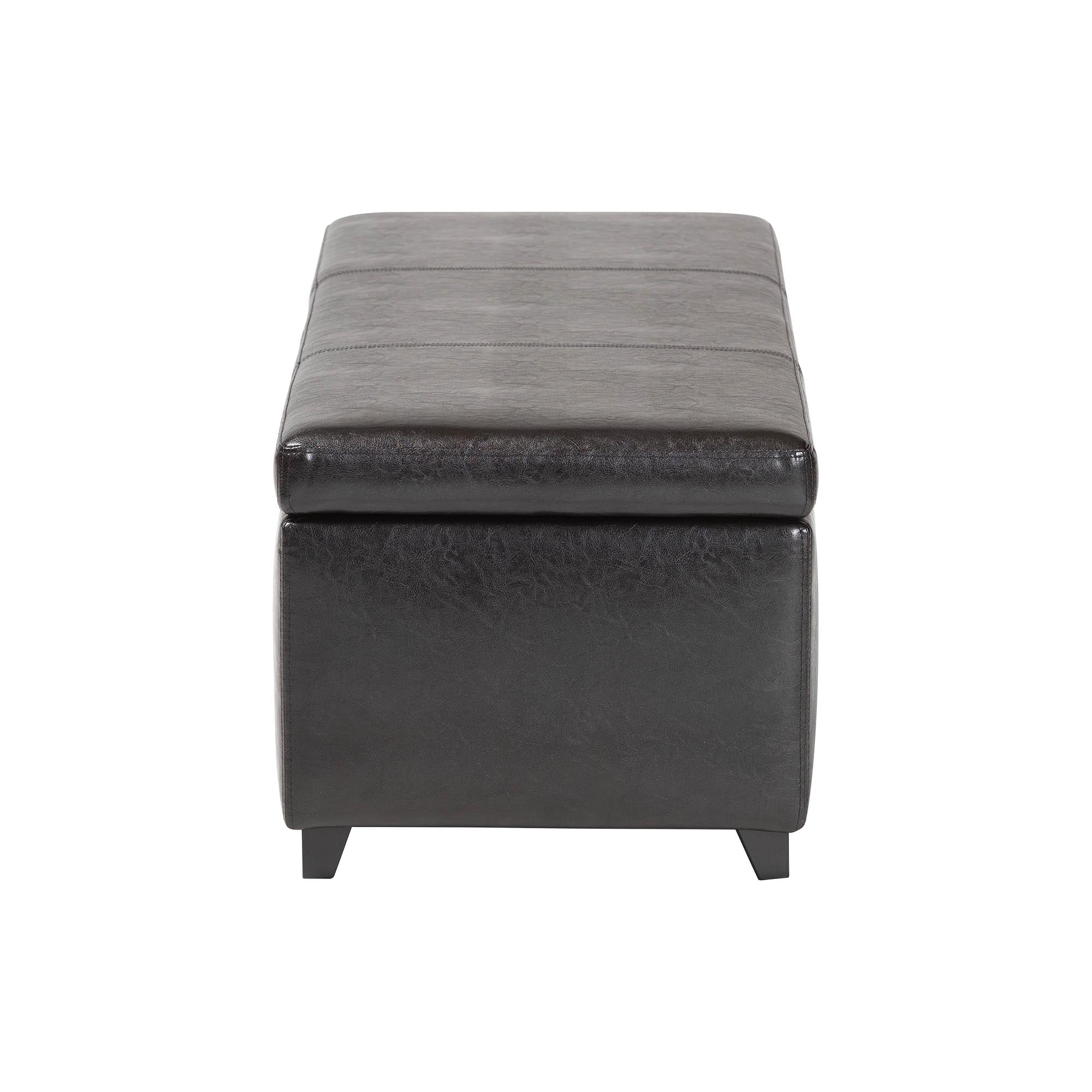 Baxton Studio Dark Brown Full Leather Storage Bench Ottoman with Stitching