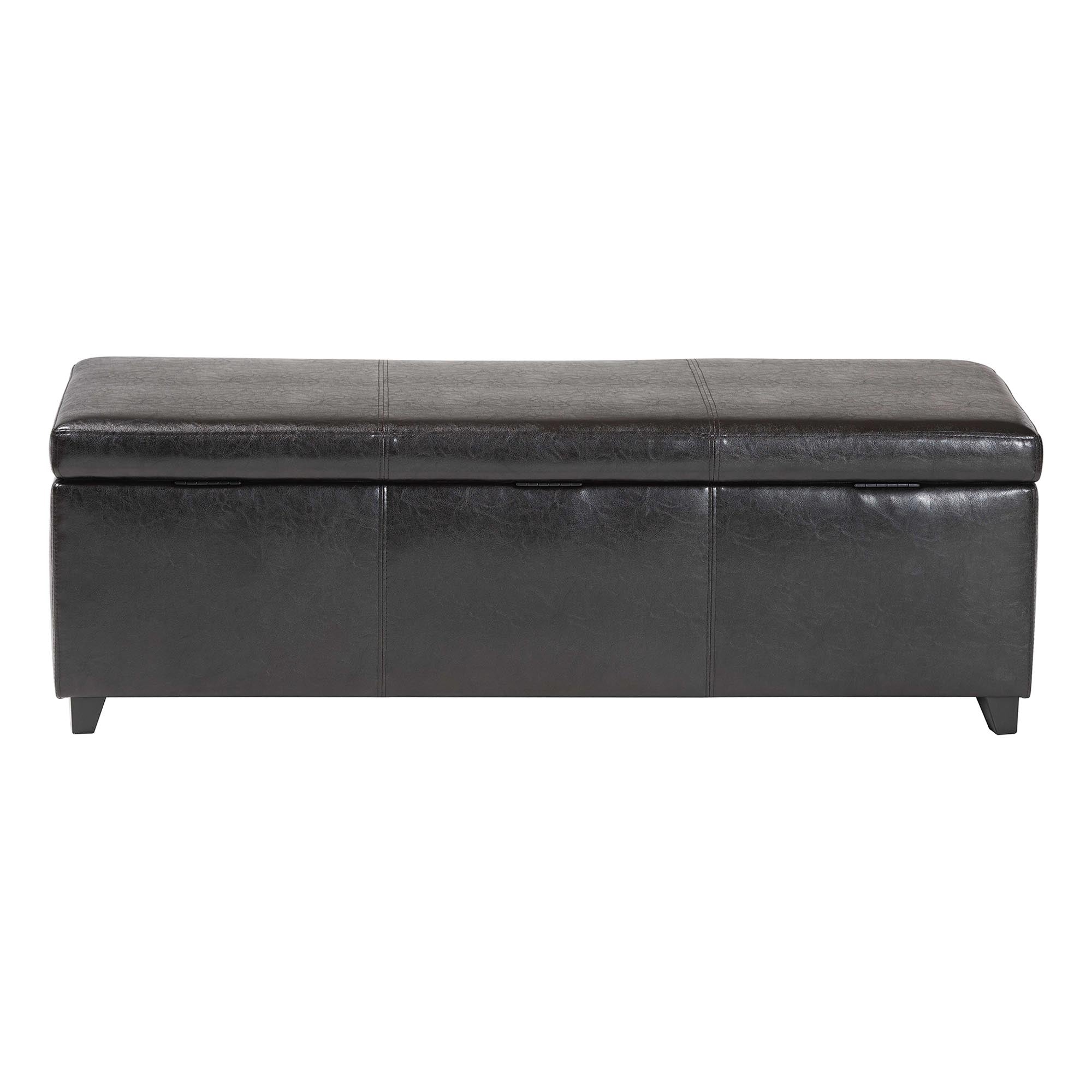 Baxton Studio Dark Brown Full Leather Storage Bench Ottoman with Stitching