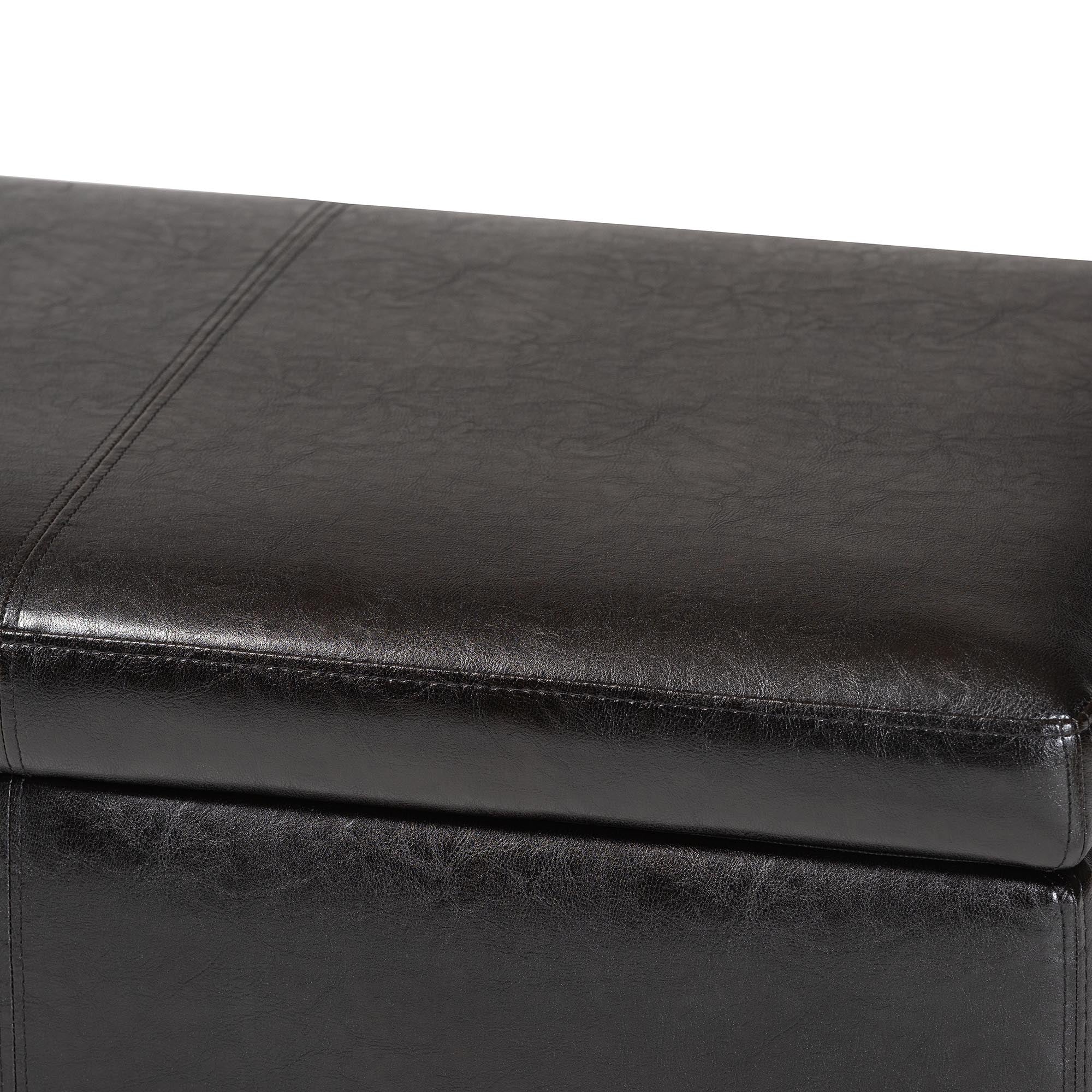 Baxton Studio Dark Brown Full Leather Storage Bench Ottoman with Stitching