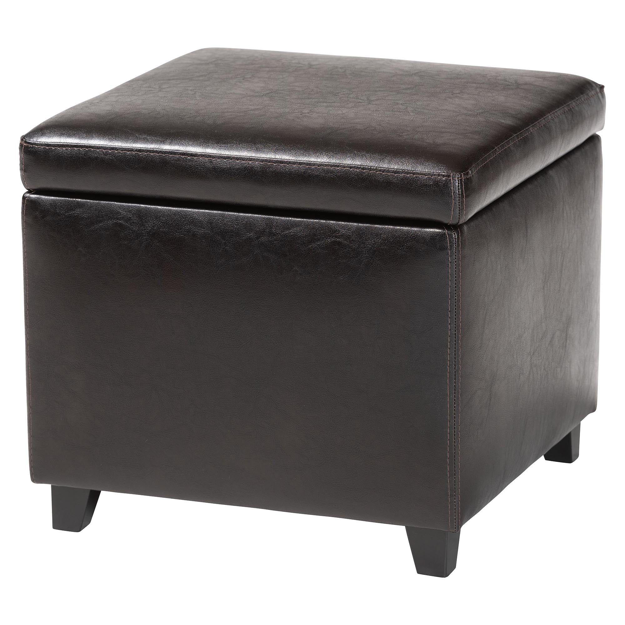 Baxton Studio Dark Brown Full Leather Small Storage Cube Ottoman