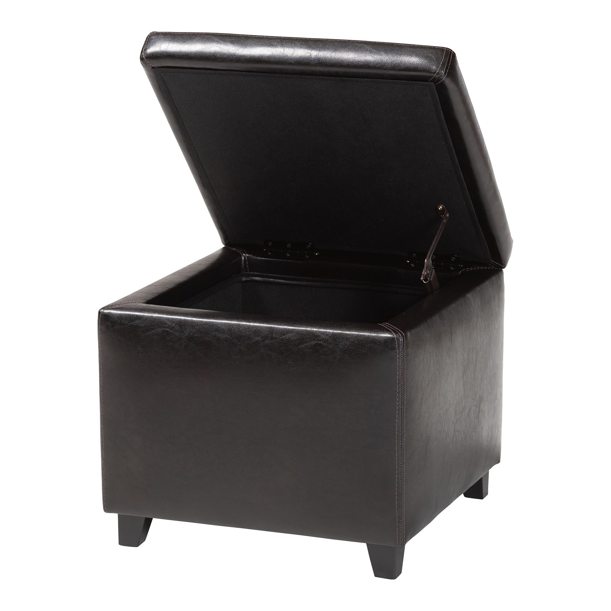 Baxton Studio Dark Brown Full Leather Small Storage Cube Ottoman