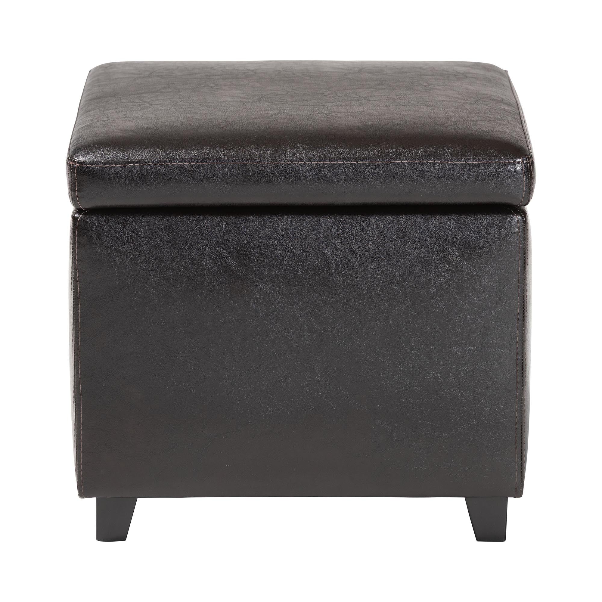 Baxton Studio Dark Brown Full Leather Small Storage Cube Ottoman