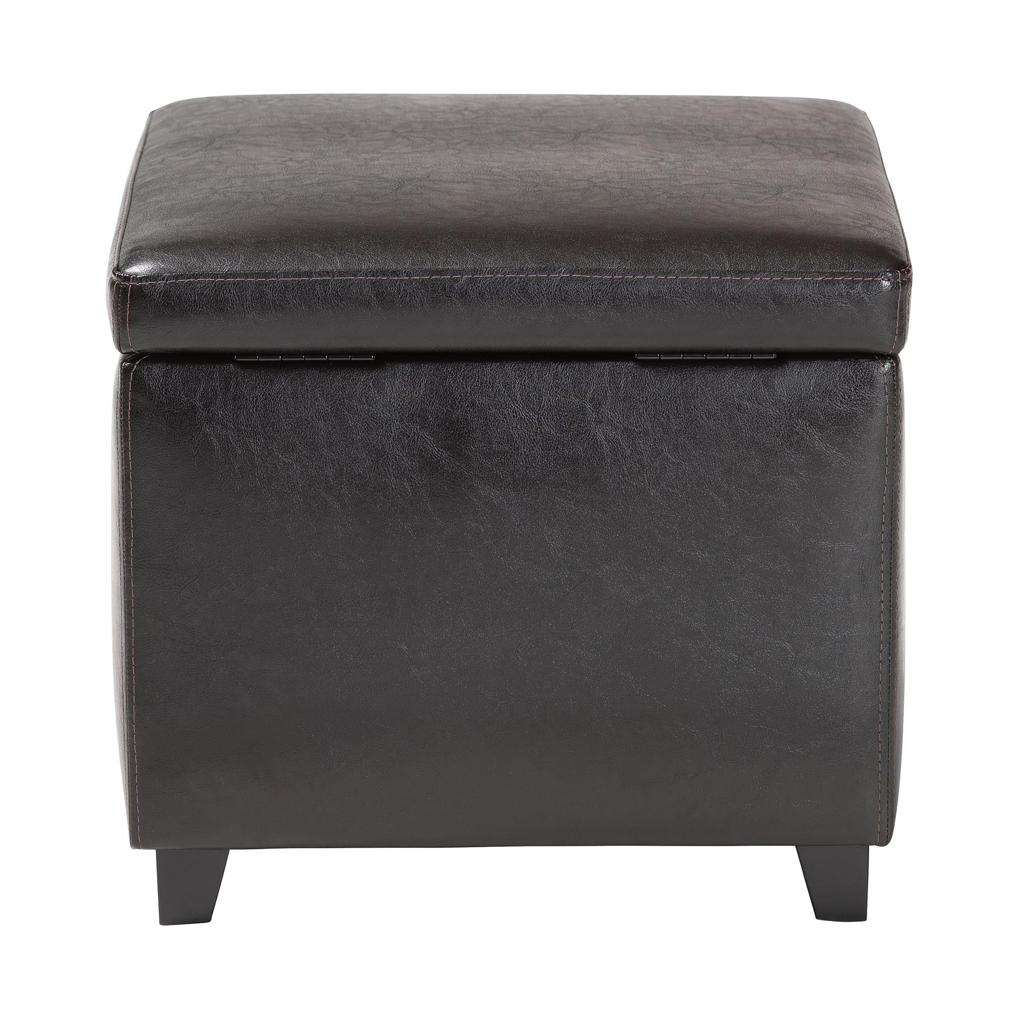 Baxton Studio Dark Brown Full Leather Small Storage Cube Ottoman