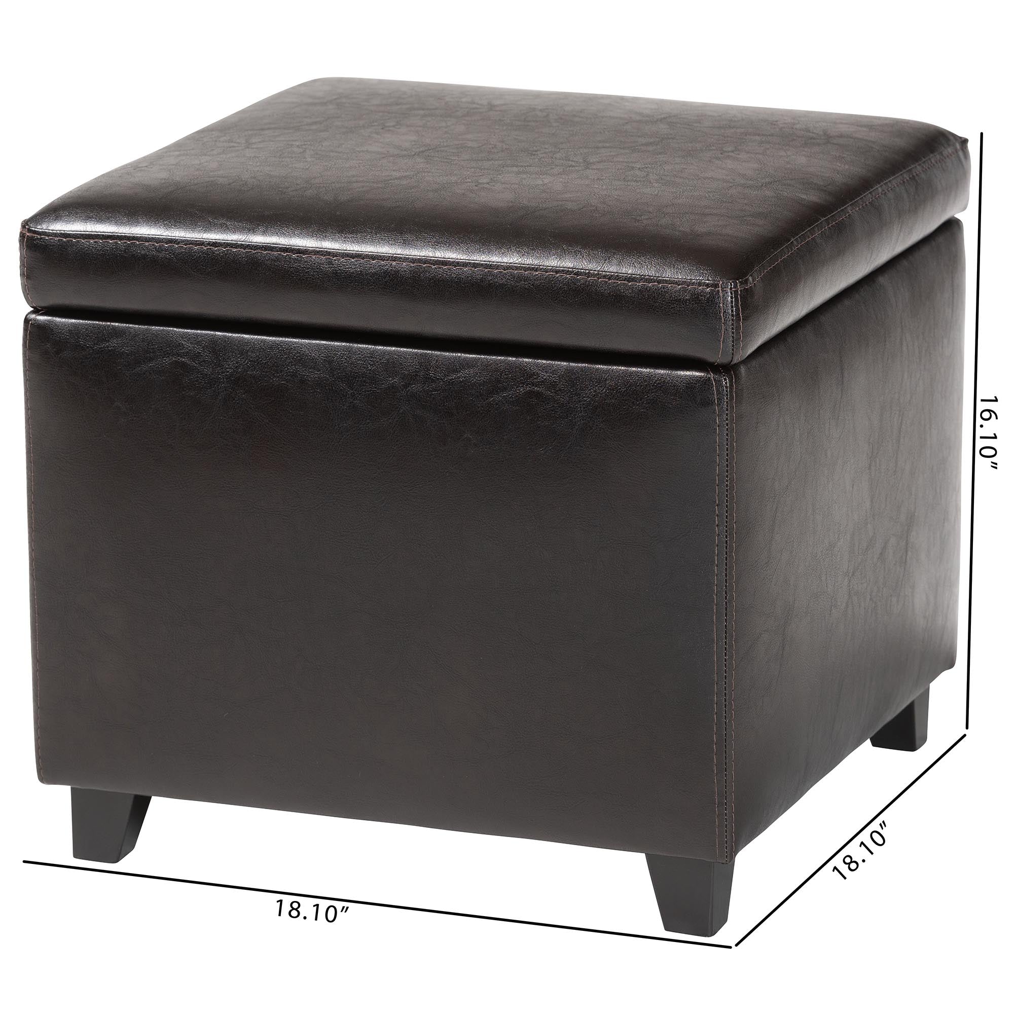 Baxton Studio Dark Brown Full Leather Small Storage Cube Ottoman