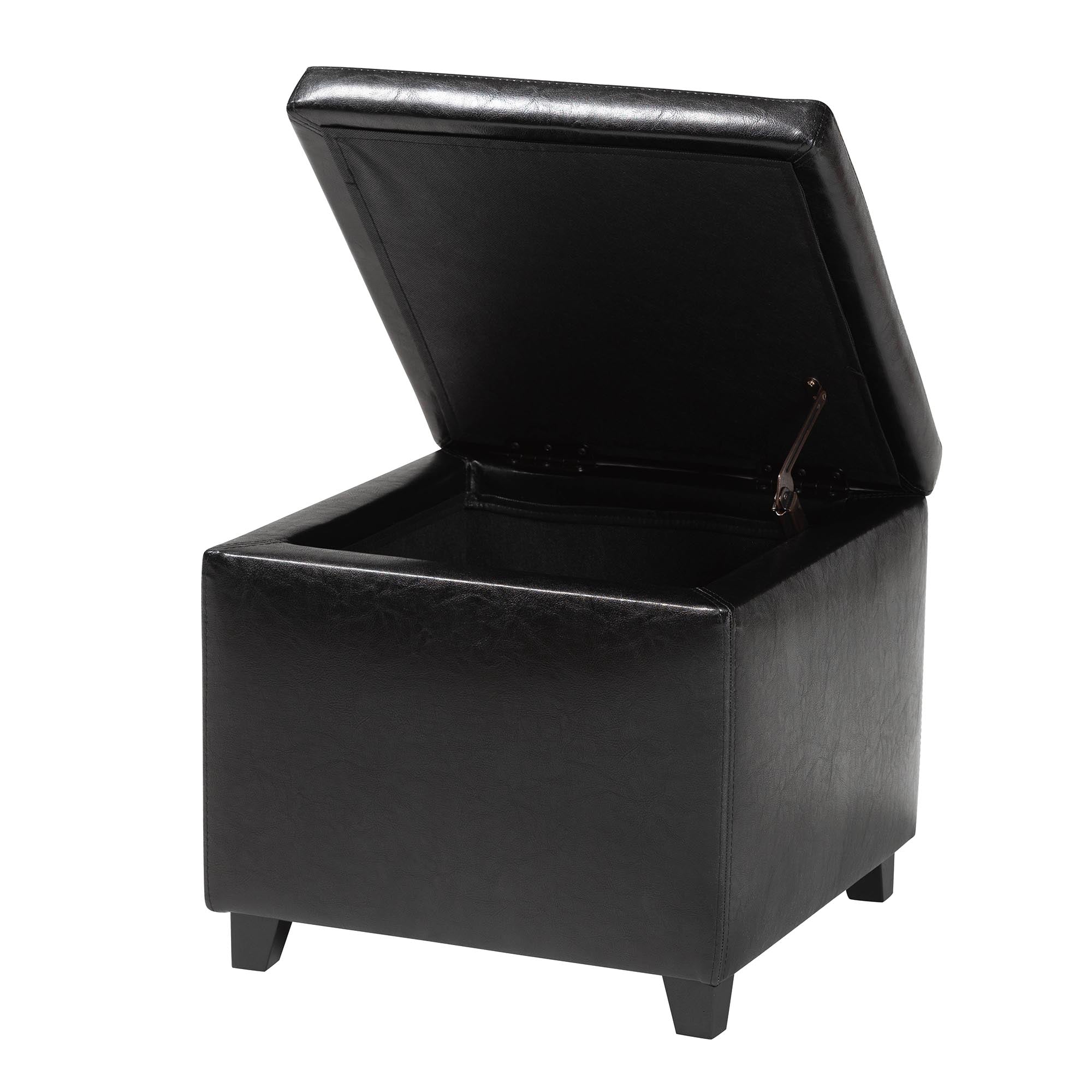 Baxton Studio Black Full Leather Small Storage Cube Ottoman