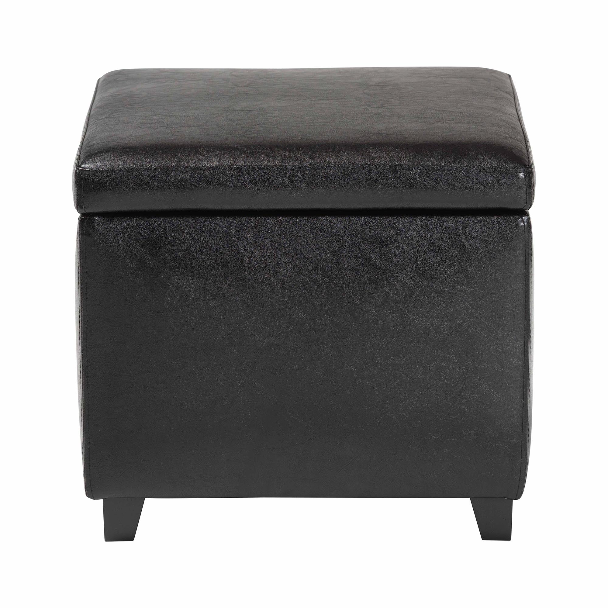 Baxton Studio Black Full Leather Small Storage Cube Ottoman