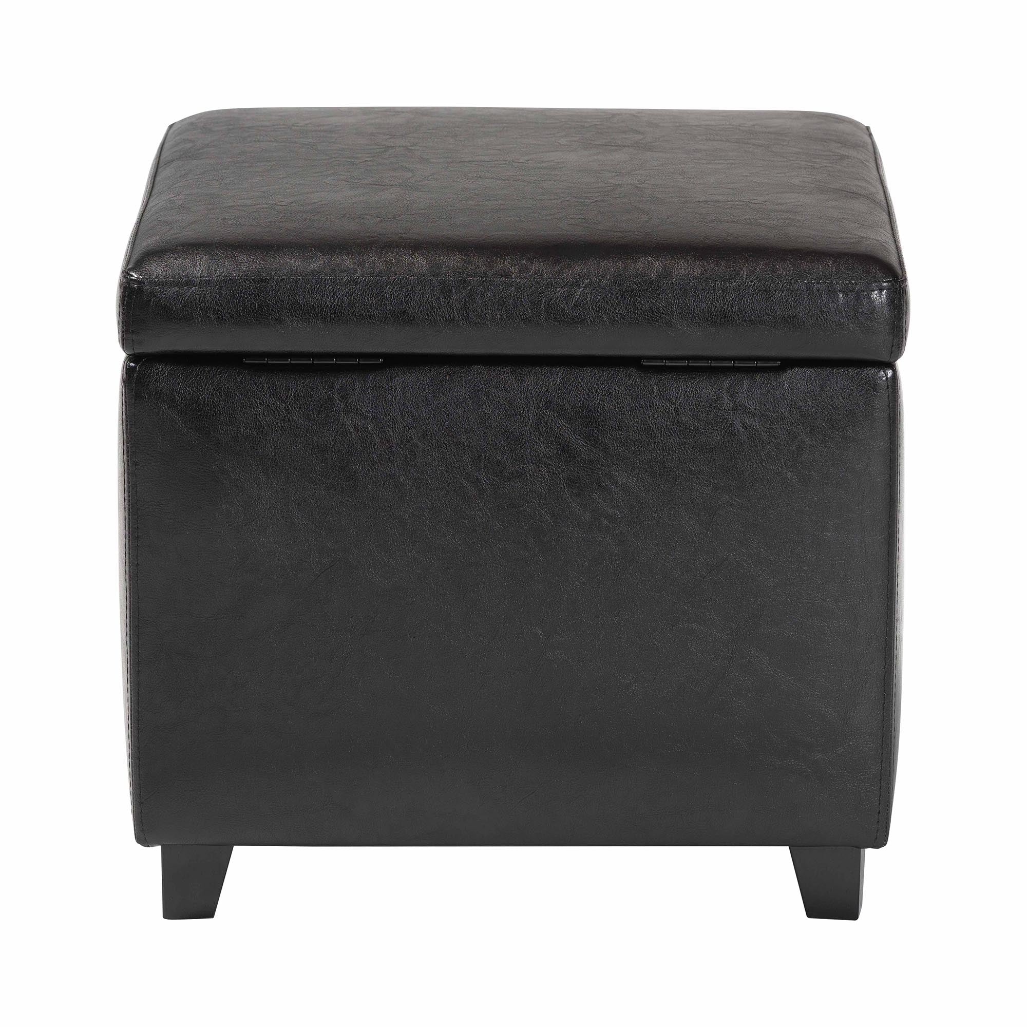 Baxton Studio Black Full Leather Small Storage Cube Ottoman