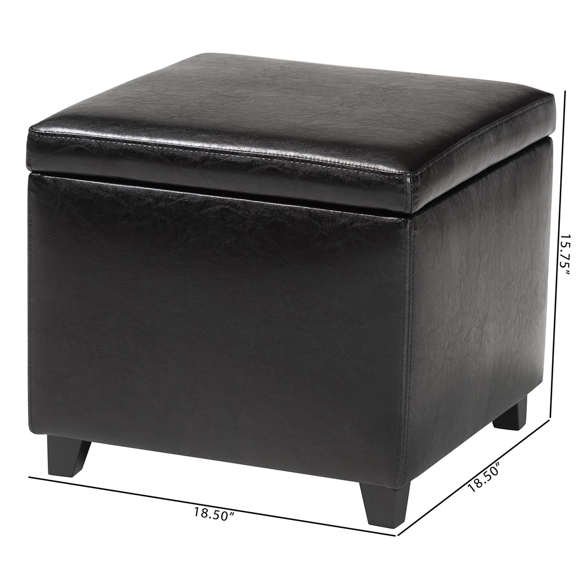 Baxton Studio Black Full Leather Small Storage Cube Ottoman