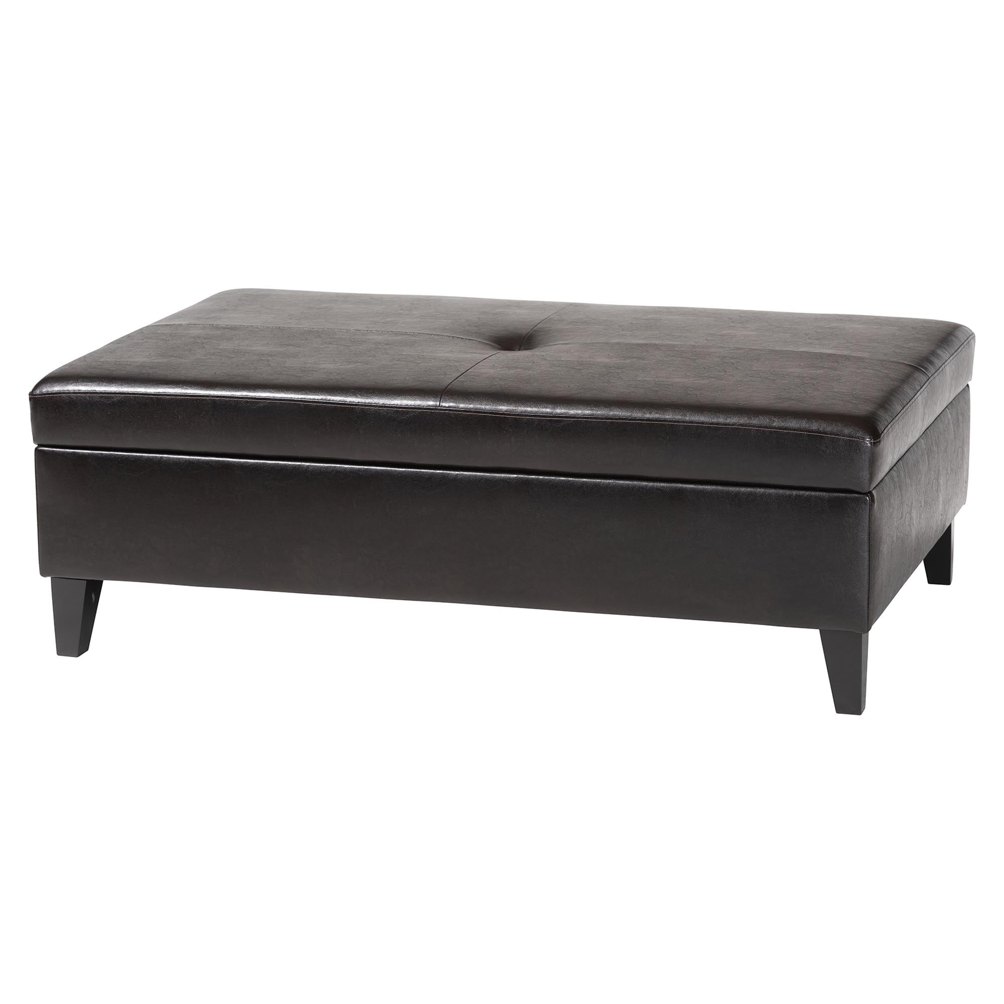 Baxton Studio Sandusky Dark Brown Full Leather Cocktail Ottoman