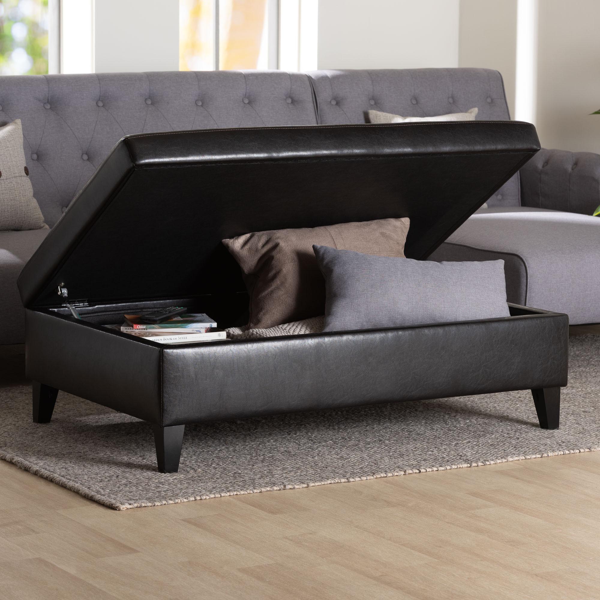 Baxton Studio Sandusky Dark Brown Full Leather Cocktail Ottoman