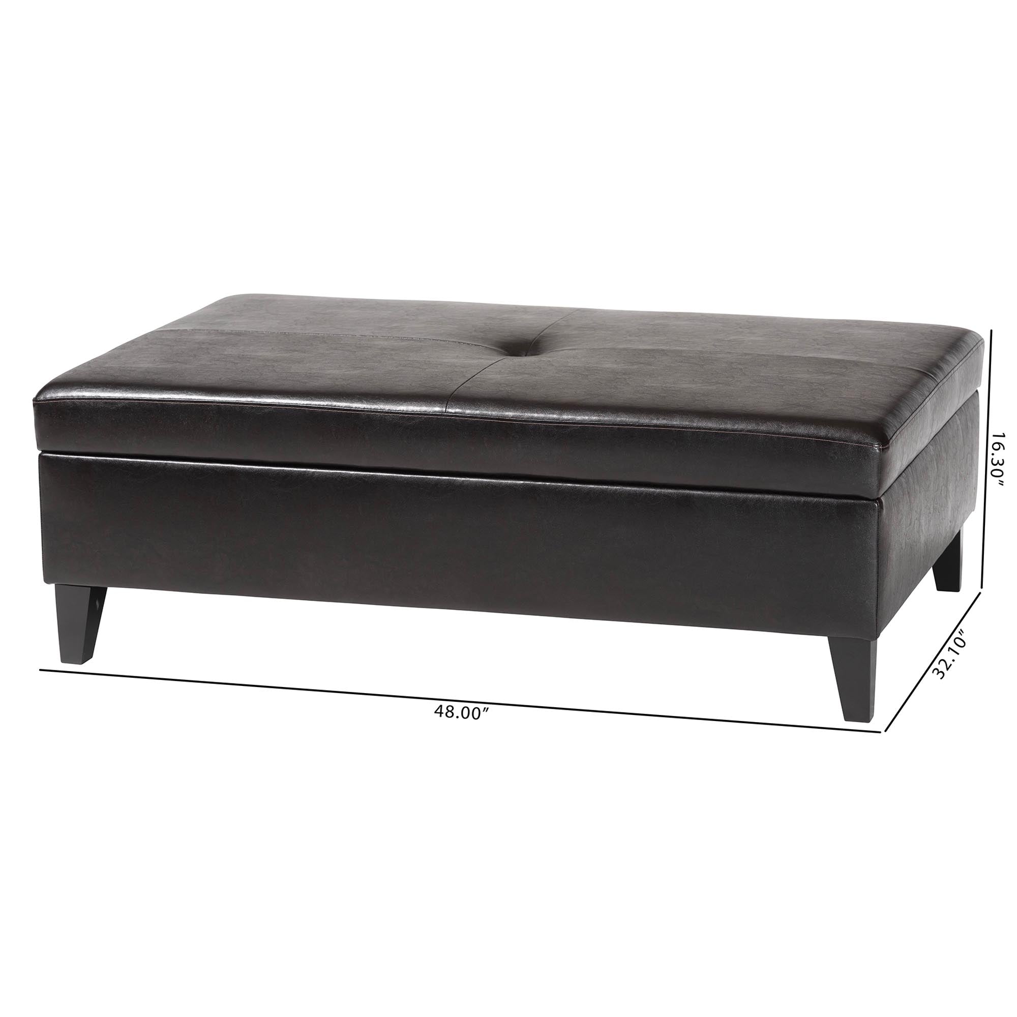 Baxton Studio Sandusky Dark Brown Full Leather Cocktail Ottoman