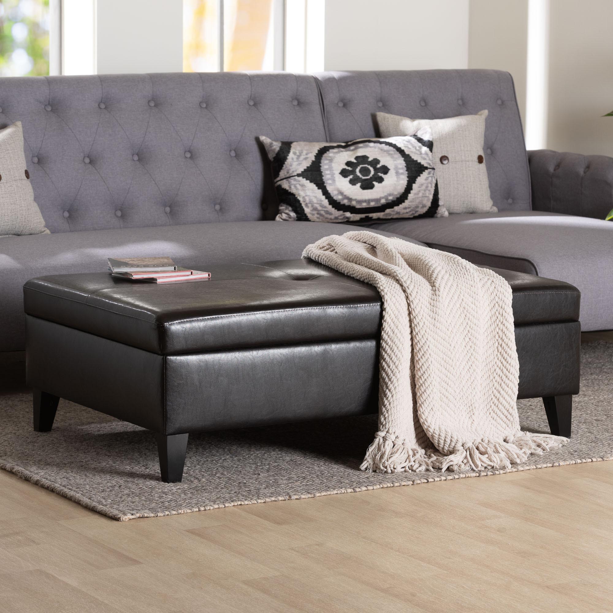 Baxton Studio Sandusky Dark Brown Full Leather Cocktail Ottoman