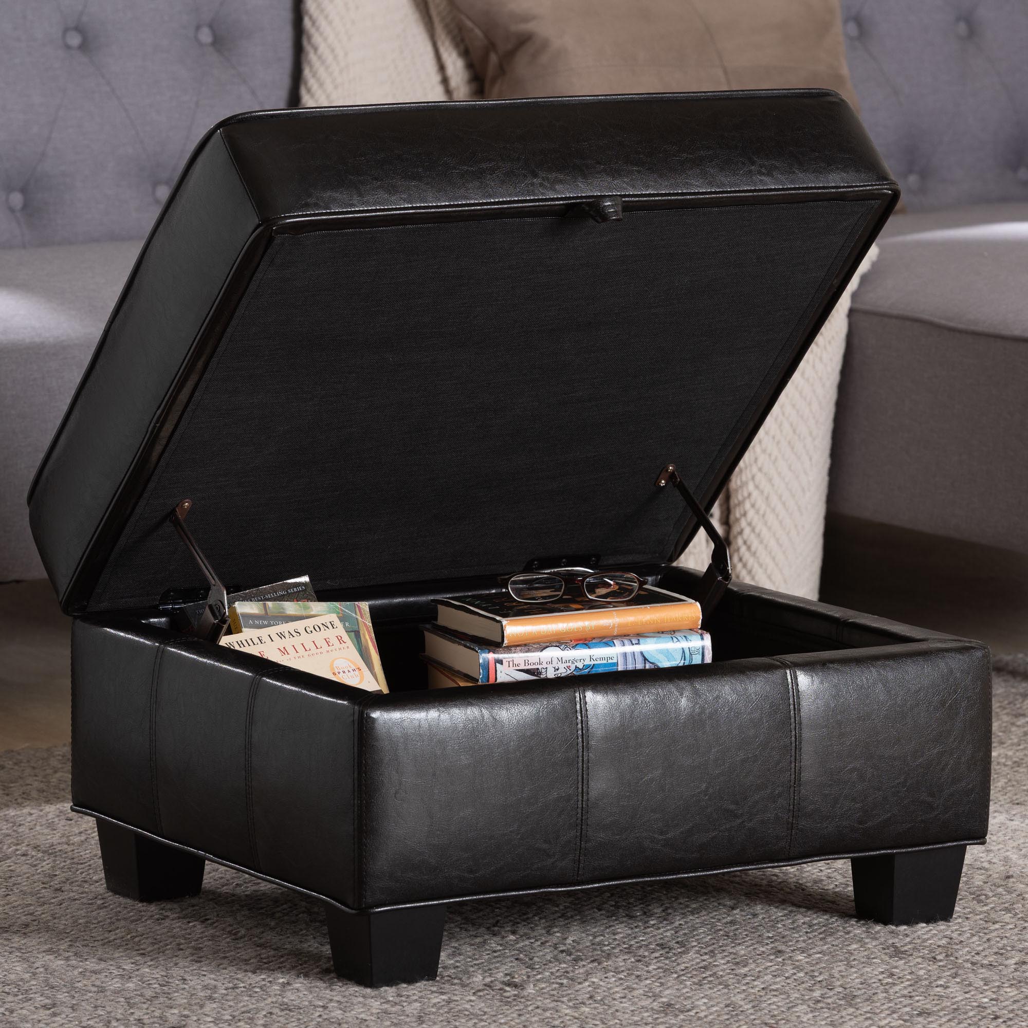 Baxton Studio Agustus Brown Leather Storage Ottoman