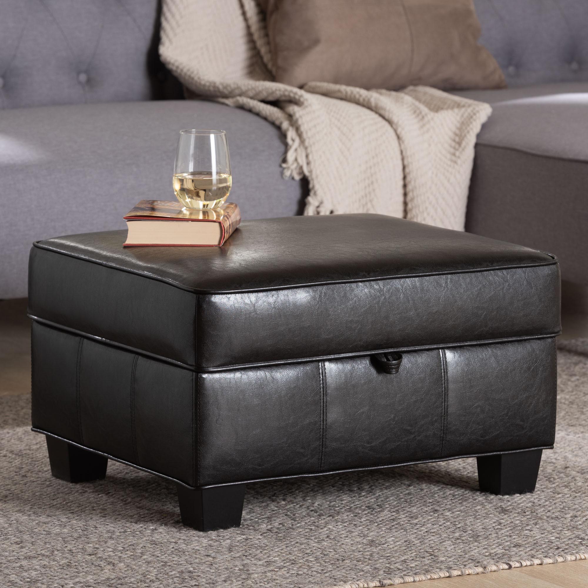 Baxton Studio Agustus Brown Leather Storage Ottoman