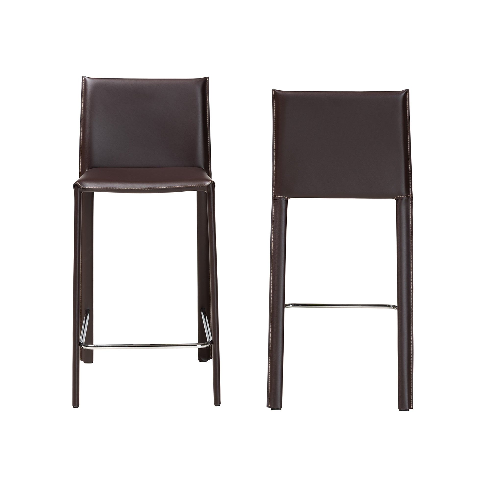 Baxton Studio Crawford Brown Leather 2-Piece Counter Height Stool Set