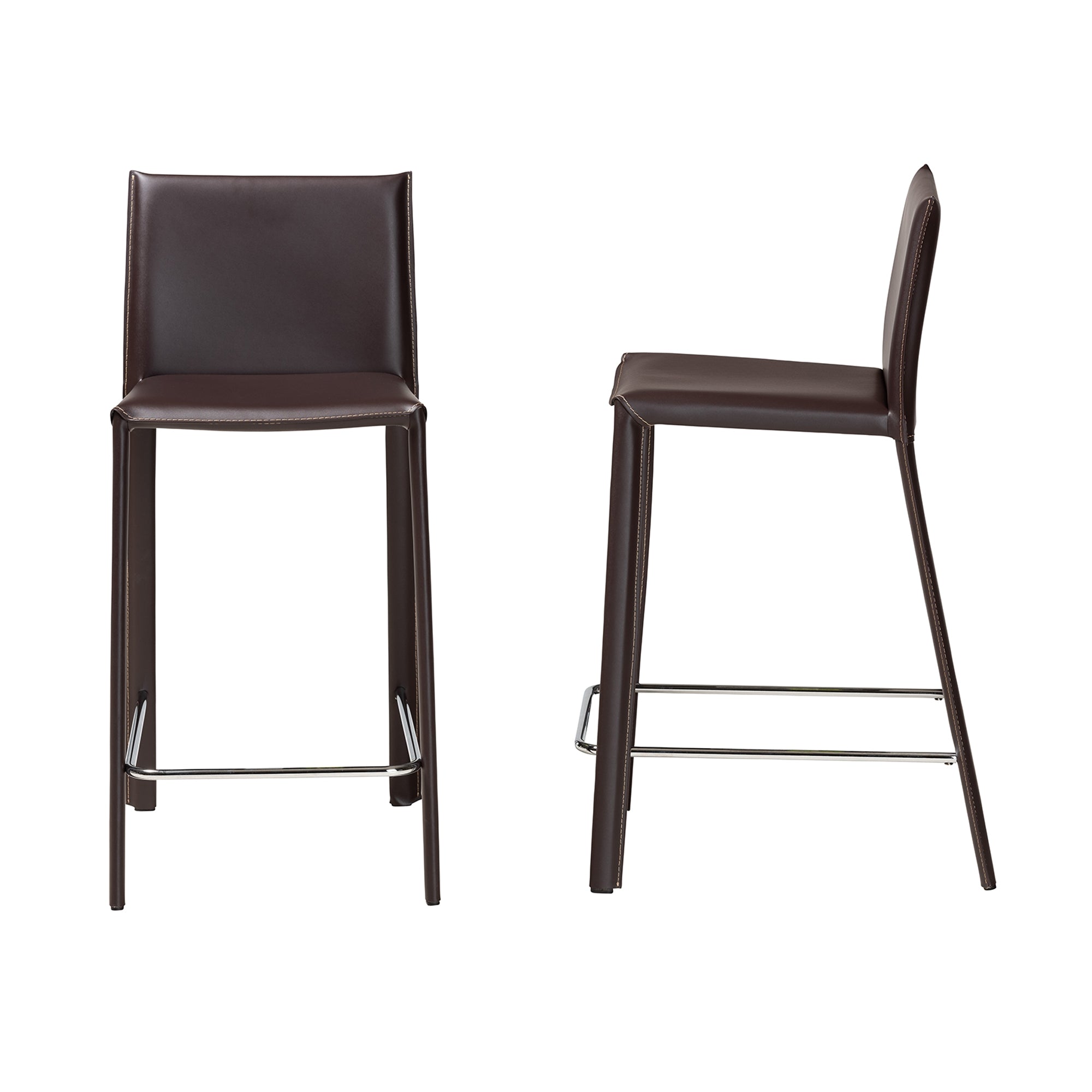 Baxton Studio Crawford Brown Leather 2-Piece Counter Height Stool Set