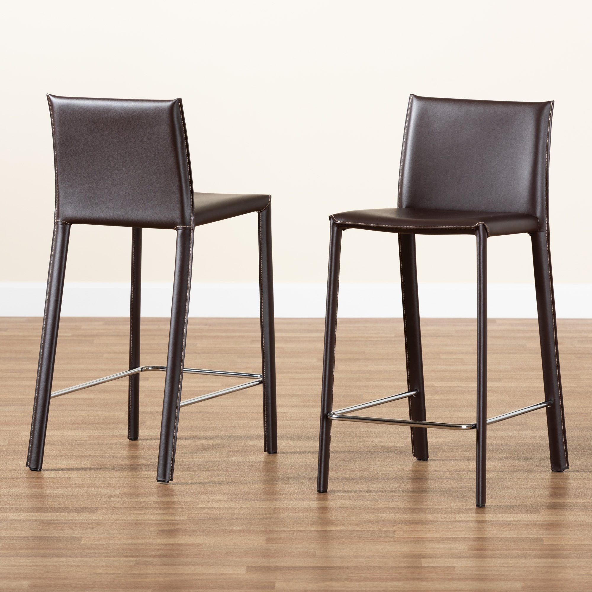 Baxton Studio Crawford Brown Leather 2-Piece Counter Height Stool Set