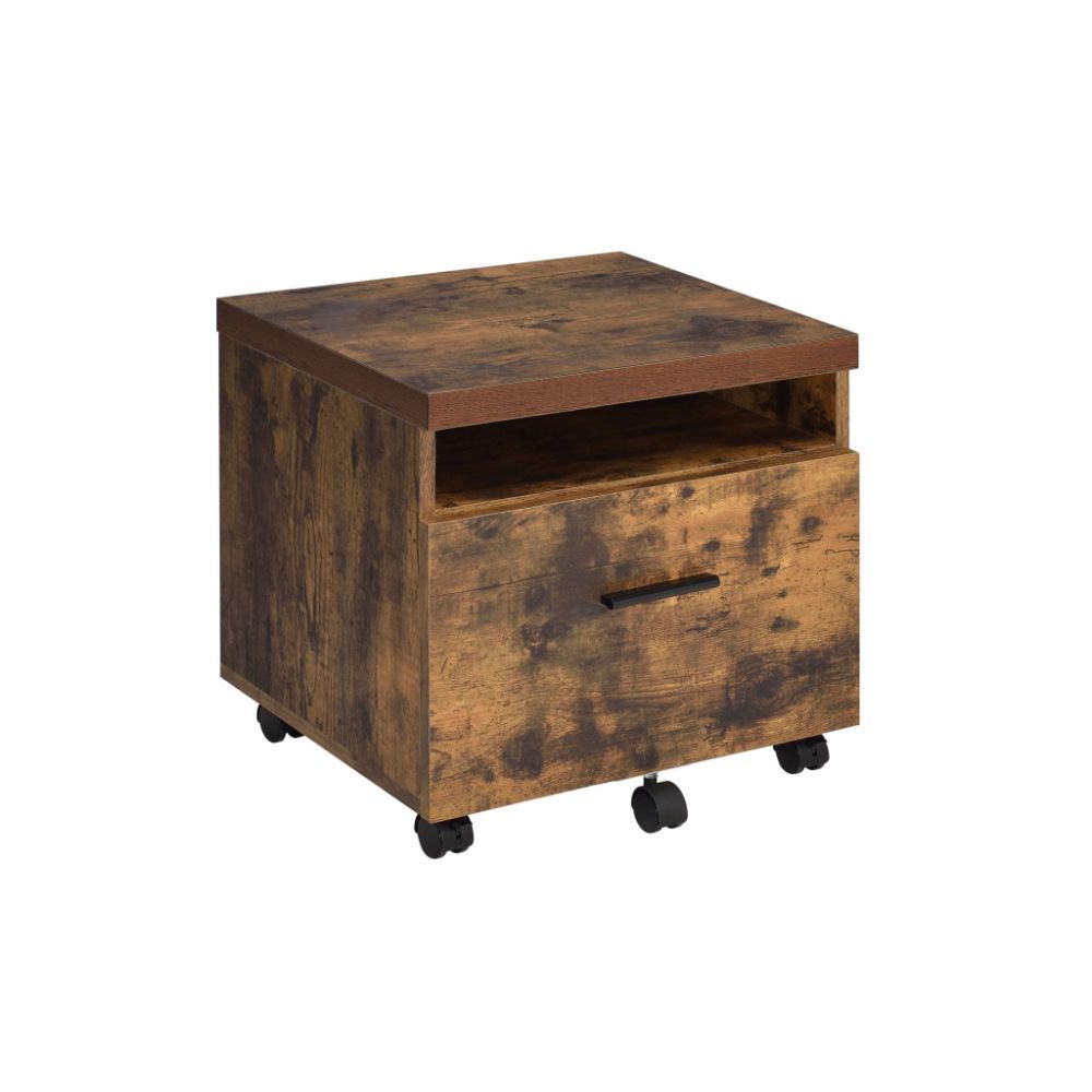 19" Brown And Black Rustic Wood Single Drawer Rolling Filing Cabinet