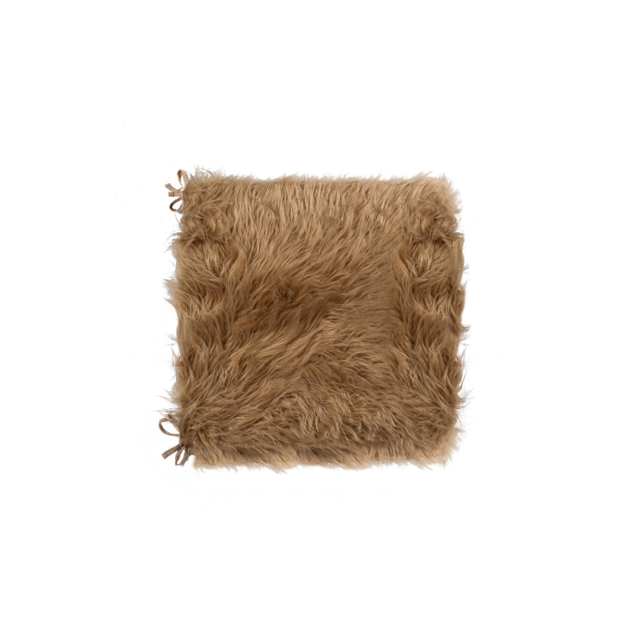 Set of Two 16" X 2" Tan Faux Fur Chair Pads