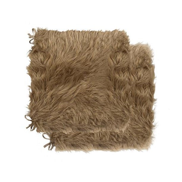 Set of Two 16" X 2" Tan Faux Fur Chair Pads