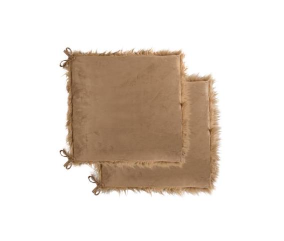 Set of Two 16" X 2" Tan Faux Fur Chair Pads