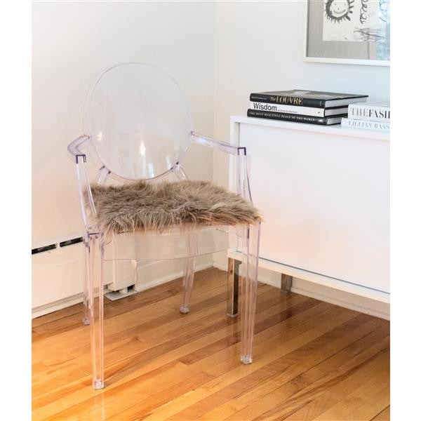 Set of Two 16" X 2" Tan Faux Fur Chair Pads