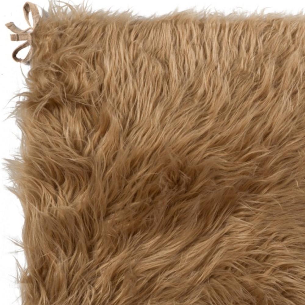 Set of Two 16" X 2" Tan Faux Fur Chair Pads
