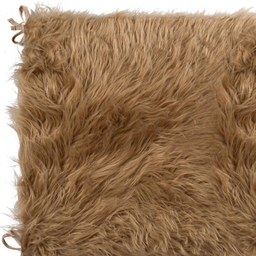 Set of Two 16" X 2" Tan Faux Fur Chair Pads