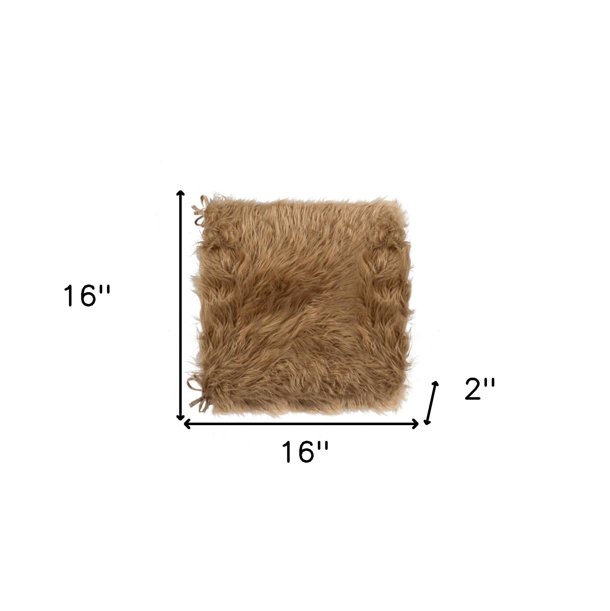 Set of Two 16" X 2" Tan Faux Fur Chair Pads