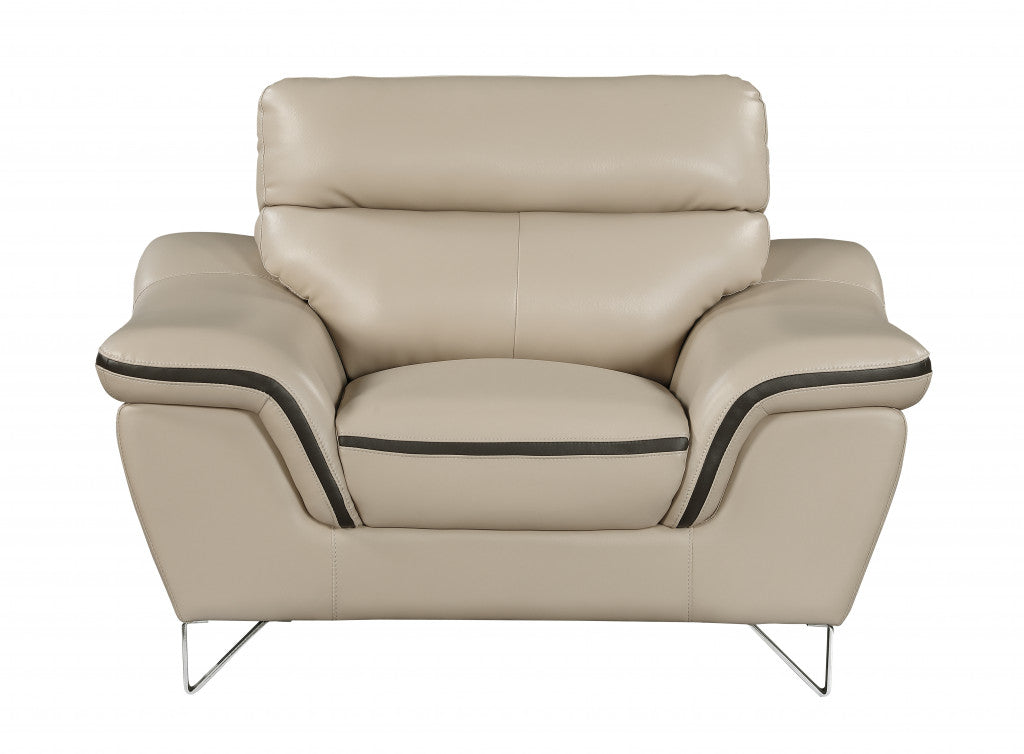 49" Beige And Silver Leather Match Convertible Chair