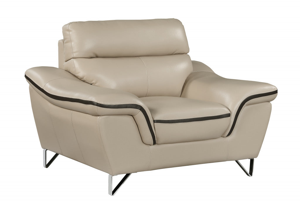 49" Beige And Silver Leather Match Convertible Chair