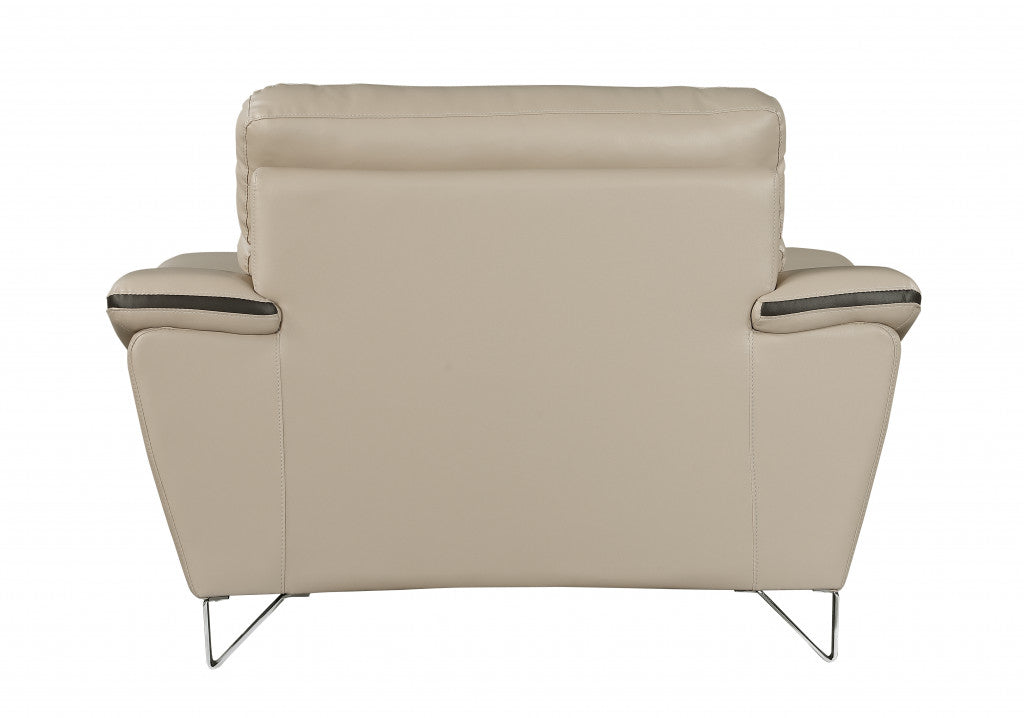 49" Beige And Silver Leather Match Convertible Chair