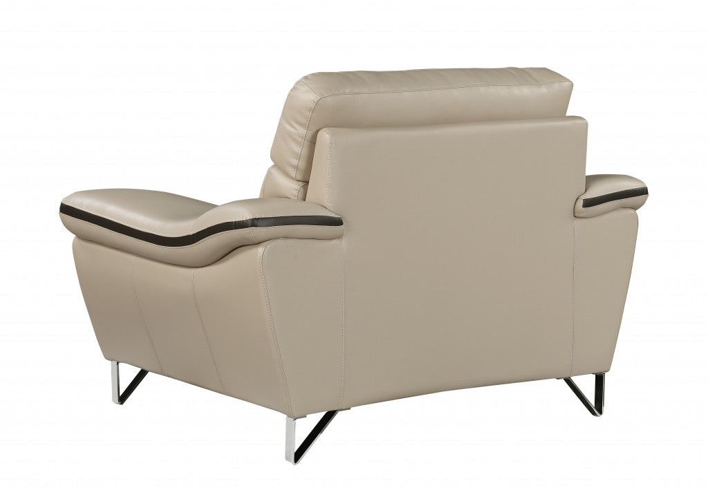 49" Beige And Silver Leather Match Convertible Chair