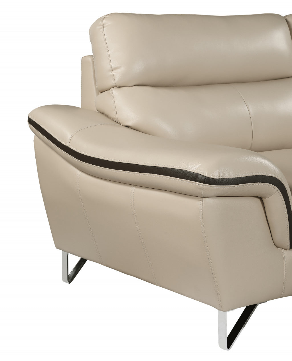 49" Beige And Silver Leather Match Convertible Chair