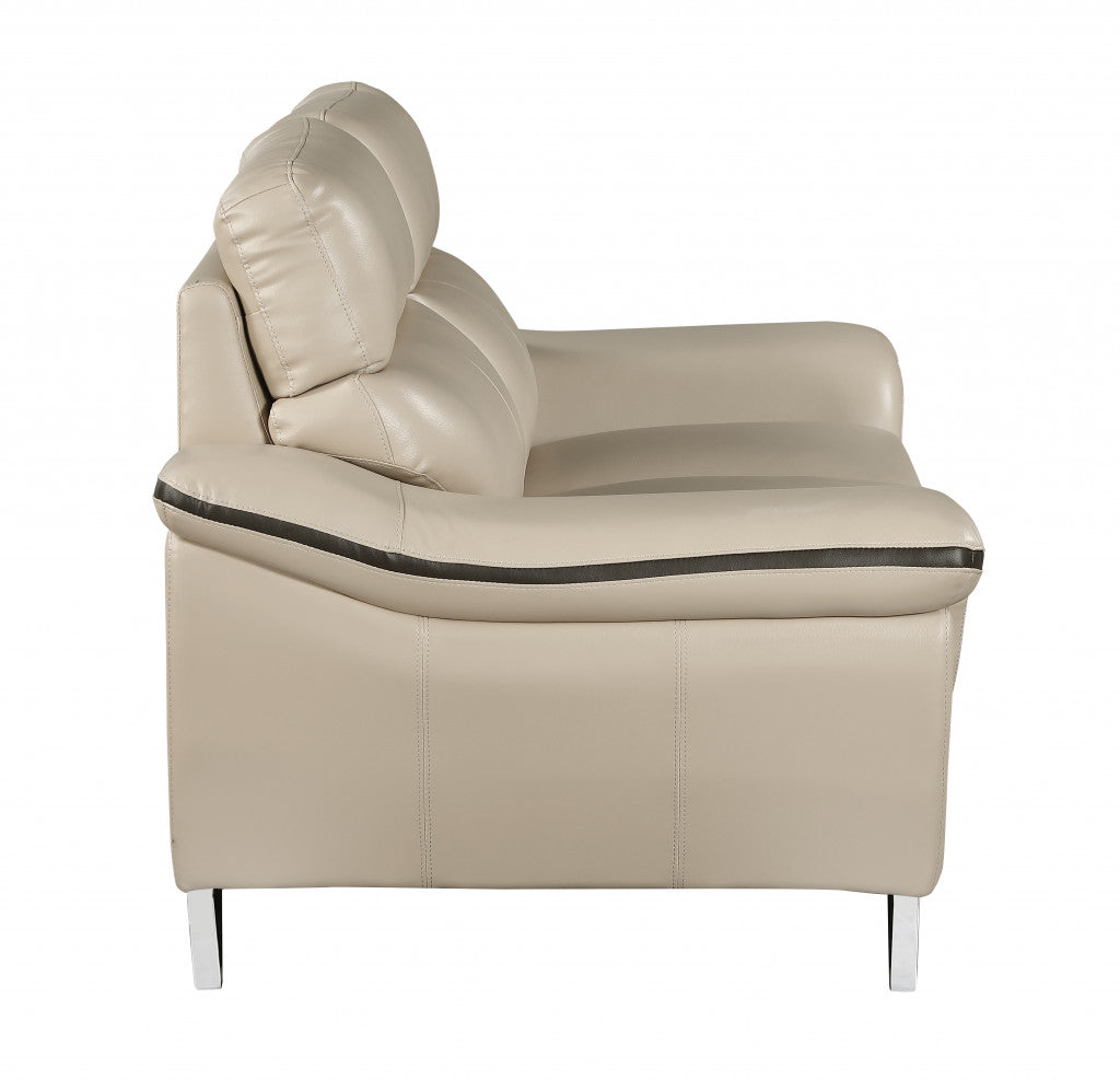 49" Beige And Silver Leather Match Convertible Chair