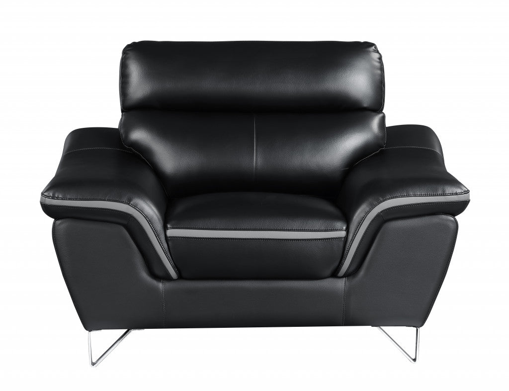 49" Black And Silver Leather Match Convertible Chair