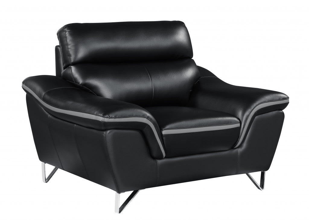 49" Black And Silver Leather Match Convertible Chair