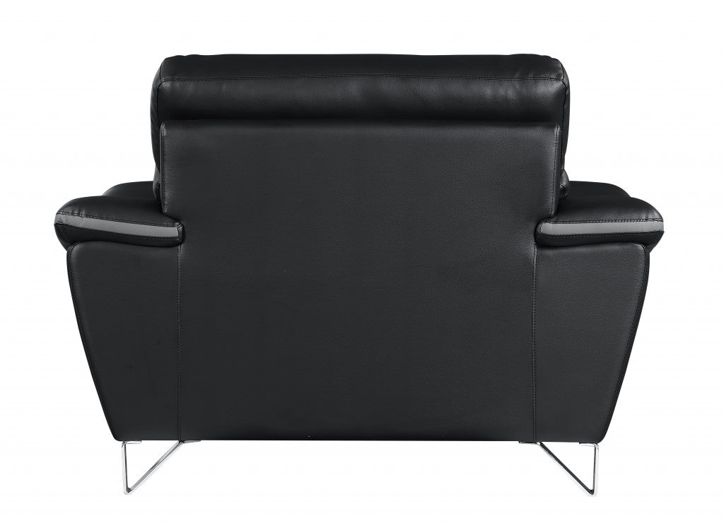 49" Black And Silver Leather Match Convertible Chair