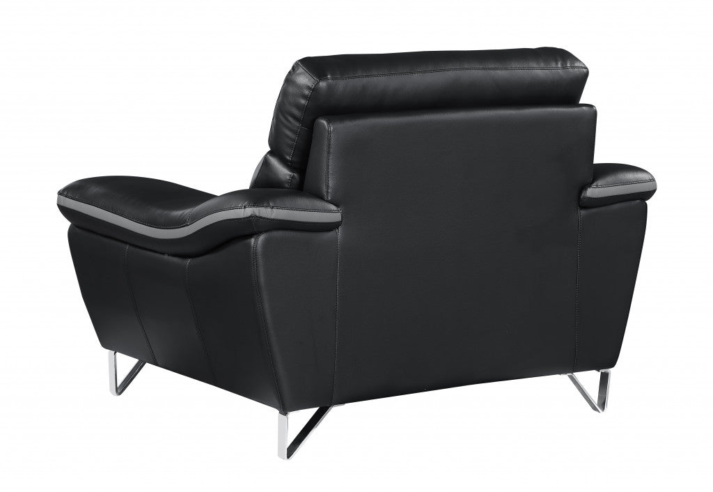 49" Black And Silver Leather Match Convertible Chair