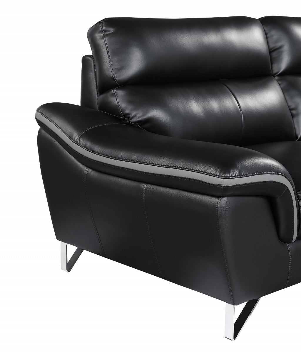 49" Black And Silver Leather Match Convertible Chair