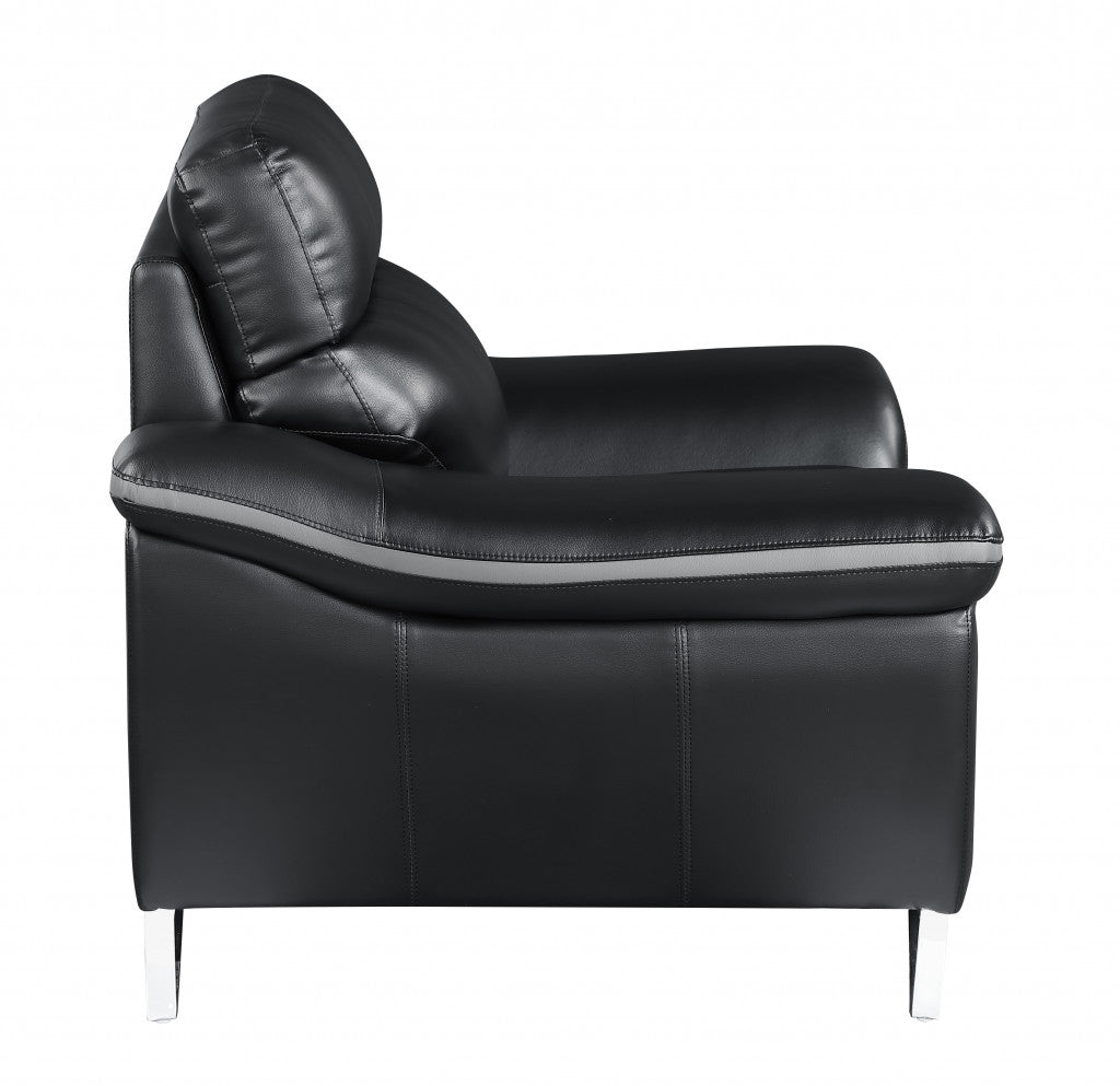 49" Black And Silver Leather Match Convertible Chair