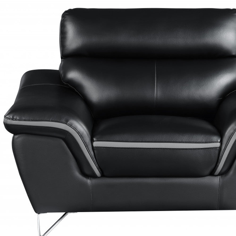 49" Black And Silver Leather Match Convertible Chair