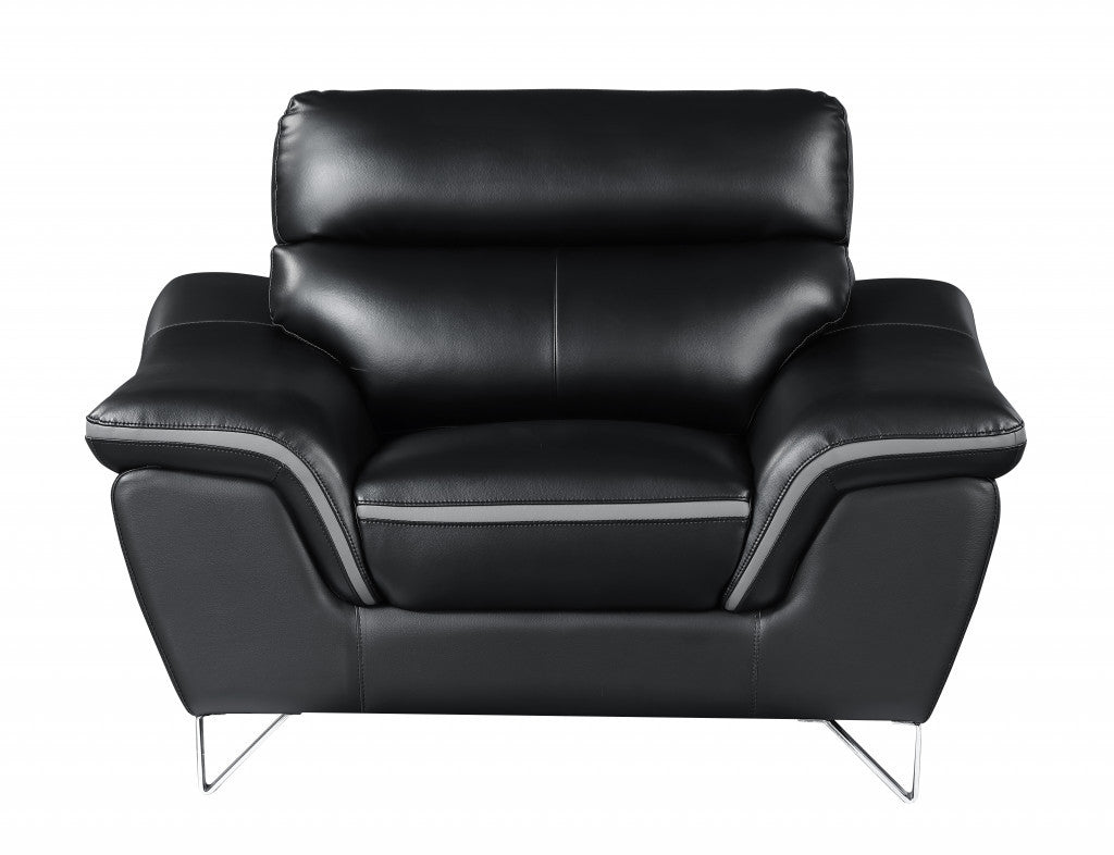 49" Black And Silver Leather Match Convertible Chair