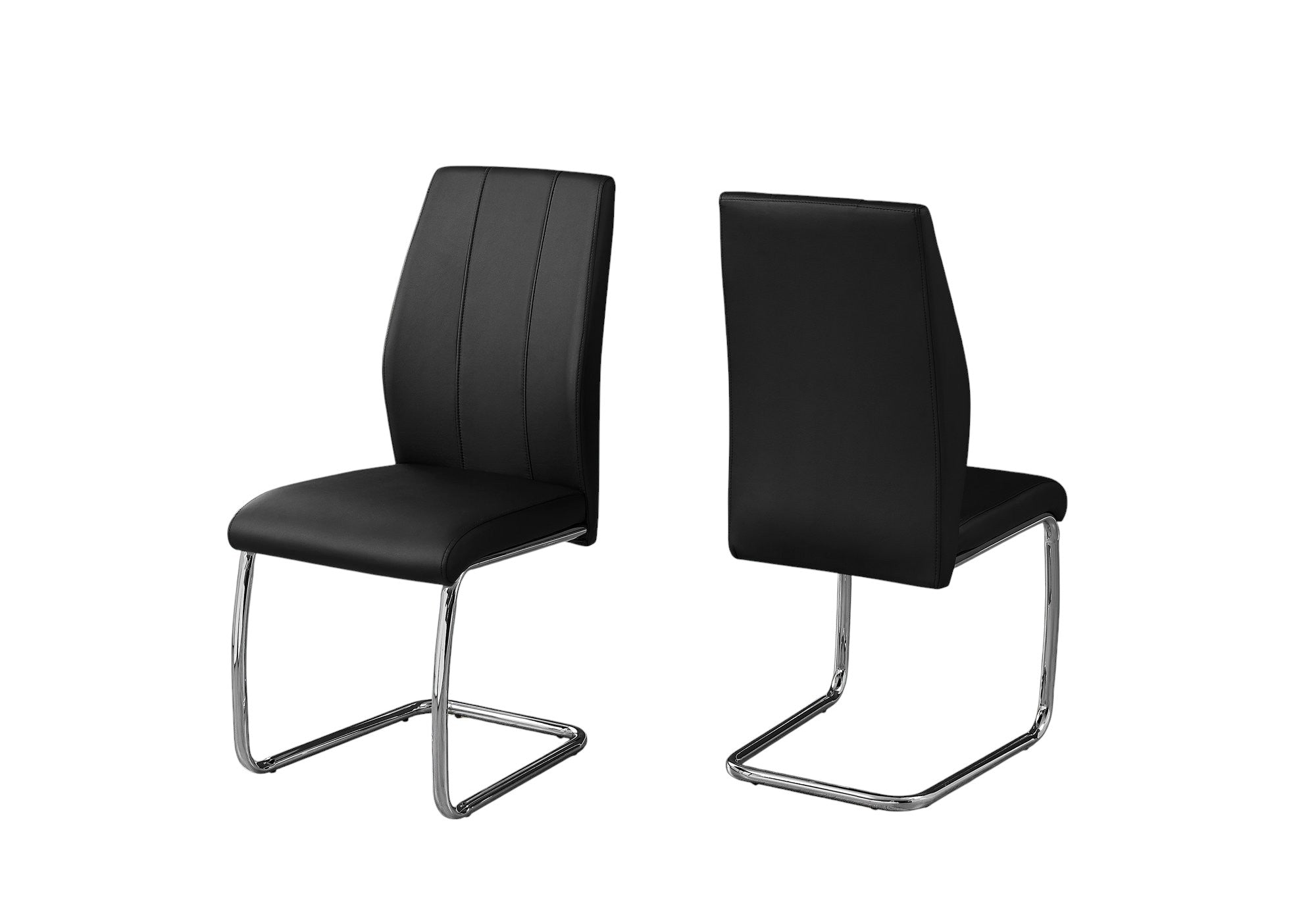 Set of Two Black And Silver Upholstered Faux Leather Dining Side Chairs