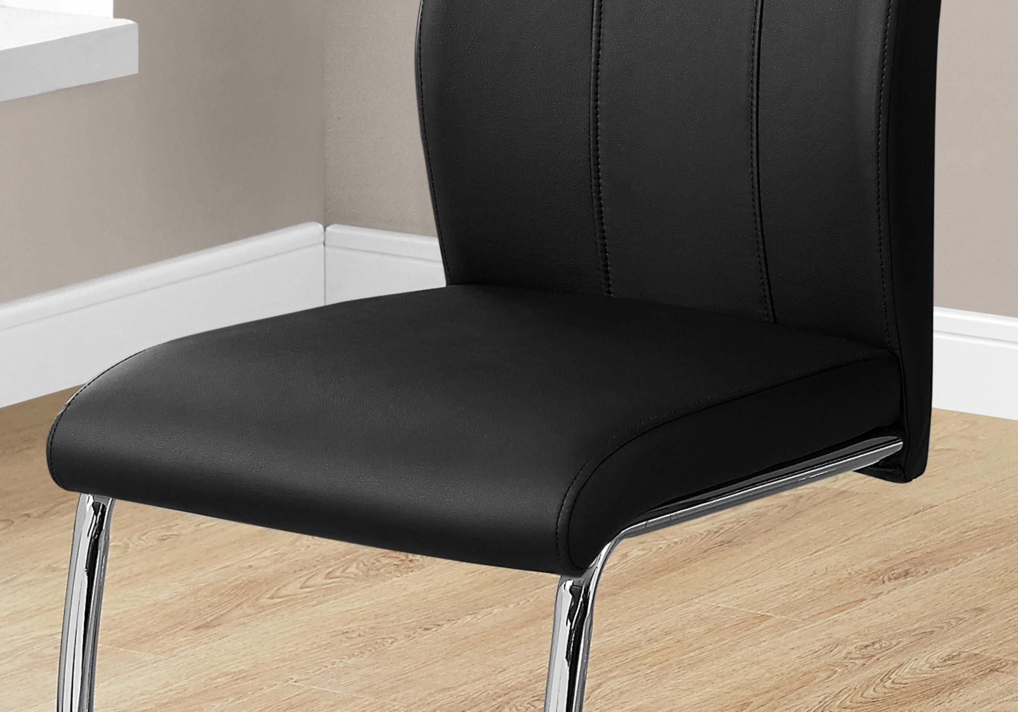 Set of Two Black And Silver Upholstered Faux Leather Dining Side Chairs