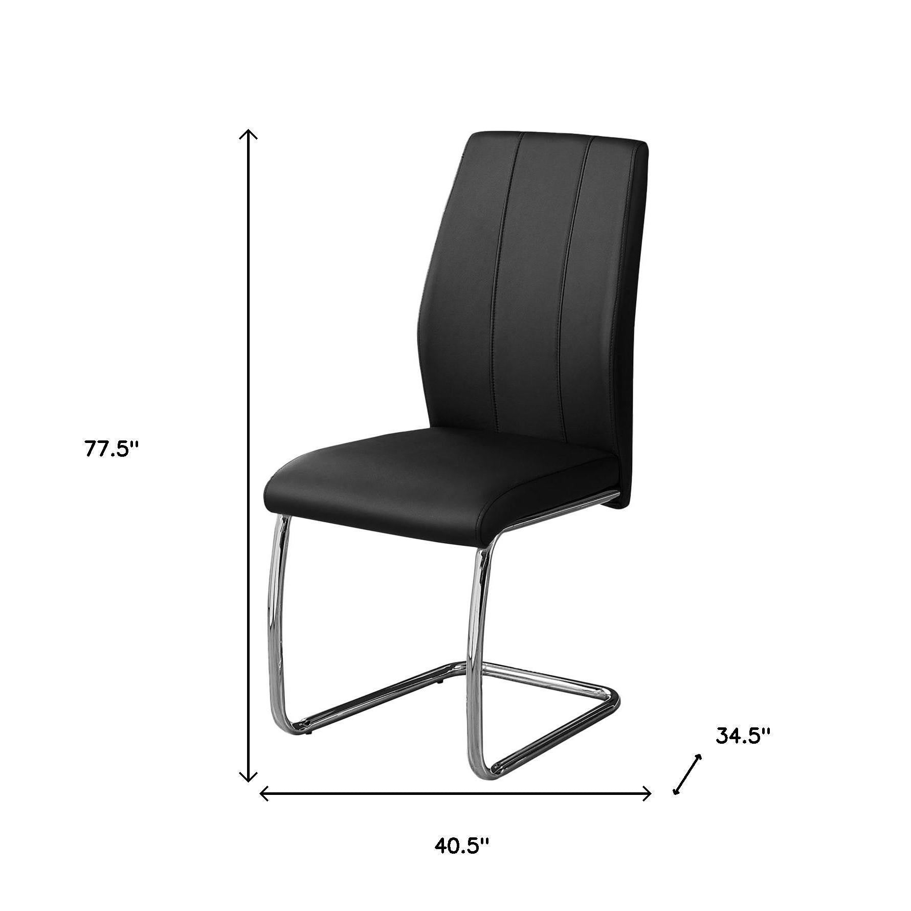 Set of Two Black And Silver Upholstered Faux Leather Dining Side Chairs